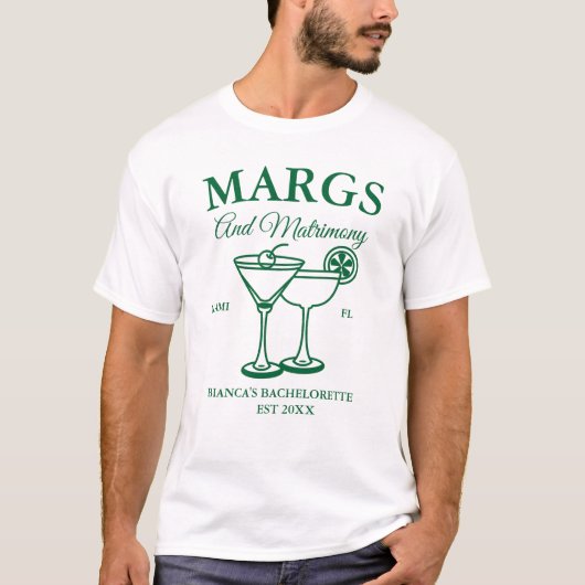 Margs en Matrimony Beach Bachelorette feest T-shirt (Voorkant)