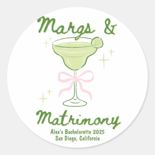 Margs & Huwelijk Bachelorette Custom Ronde Sticker (Voorkant)