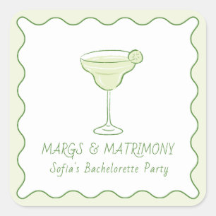 "Margs & Huwelijk" Limoen Bachelorette Mini Tequil Vierkante Sticker