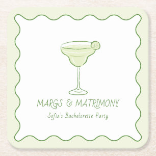 "Margs & Huwelijk" Moderne Lime Meisjesuitje Vierkante Kartonnen Onderzetter