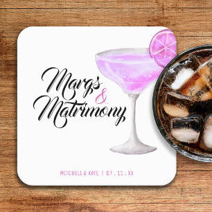 Margs & Huwelijk Roze Bruiloftsfeest Vierkante Kartonnen Onderzetter