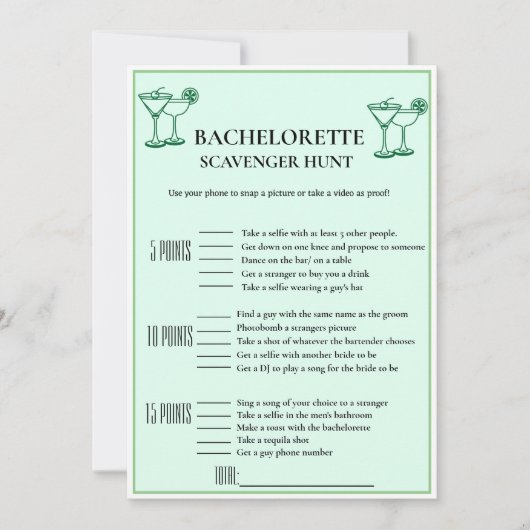 Margs & Matrimony bachelorette Scavenger spel Kaar Aankondiging (Voorkant)
