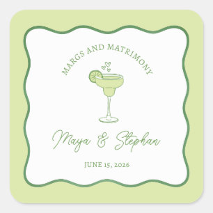 "Margs & Matrimony" Eenvoudige Limoen Margarita Br Vierkante Sticker