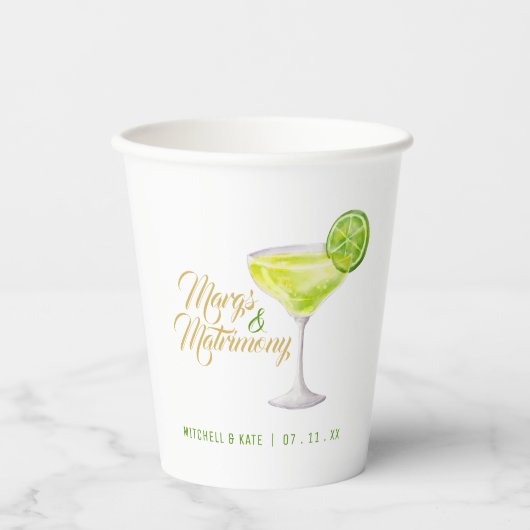 Margs & Matrimony Groene Margarita Bruiloftsfeest Papieren Bekers (Voorkant)