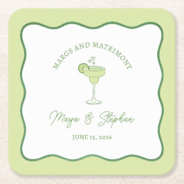"Margs & Matrimony" Simple Lime Margarita Wedding Vierkante Kartonnen Onderzetter