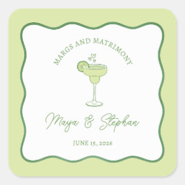 "Margs & Matrimony" Simple Lime Margarita Wedding Vierkante Sticker