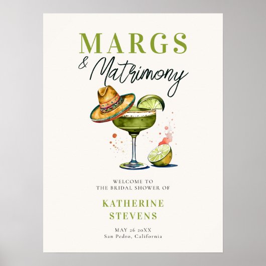 Margs Matrimony Sombrero Vrijgezellenfeest Welkom Poster (Voorkant)