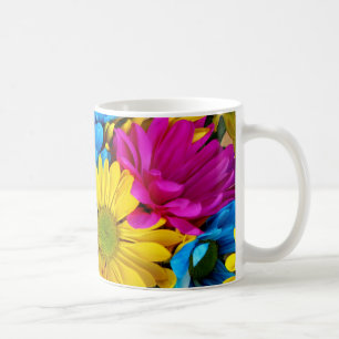 marguerite à fleurs colorées mug bleu rose