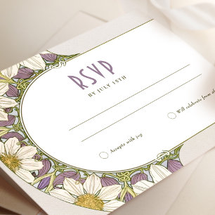 Marguerite Daisy Lavender Wedding RSVP Art Nouveau Kaart