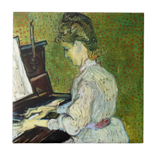Marguerite Gachet aan de piano van Vincent van Gog Tegeltje