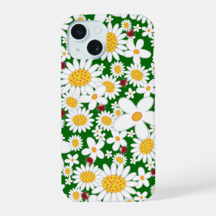 Marguerites blanches estivales et coccinelles roug
