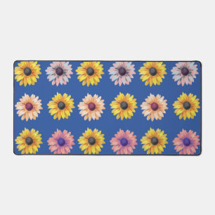 Marguerites Colorées sur Fond Bleu Royal
