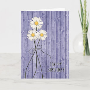Marguerites D'Anniversaire Sur Carte En Bois Viole