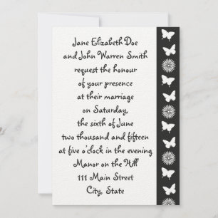Marguerites et papillons en Invitation noire