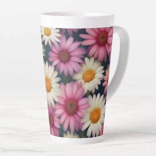 Marguerites roses et blanches - Latte Mug (Angle droit)