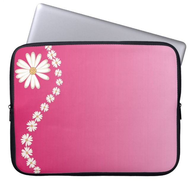 Marguerites sur housse d'ordinateur portable rose (Devant)