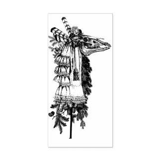 Mari Lwyd Paard Schedel Rubber en Hout Art Stamp Rubberstempel