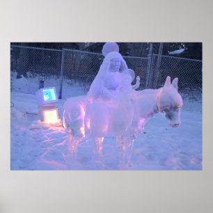 Maria En Baby Jezus Nacht Sneeuw Winter Beeldhouww Poster