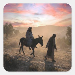Maria en Jozef reizen naar Bethlehem Vierkante Sticker