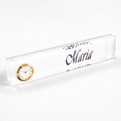Maria, Nom, Logo, Plaque De Bureau Avec Horloge.