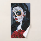 Maria Sugar Skull Red Roses Bad Handdoek (Handdoek)
