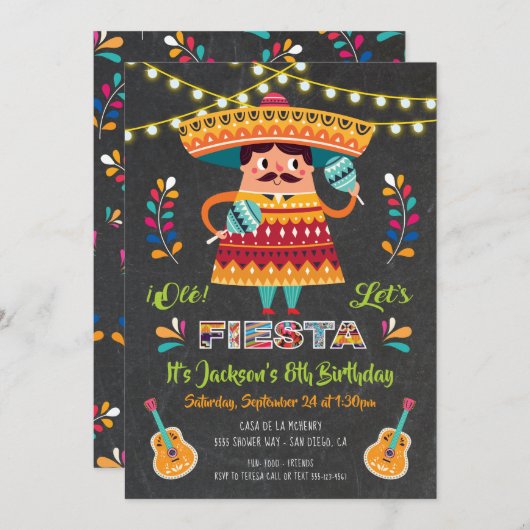 Mariachi Mexcian Fiesta Invitation de fête d'anniv (Devant / Derrière)