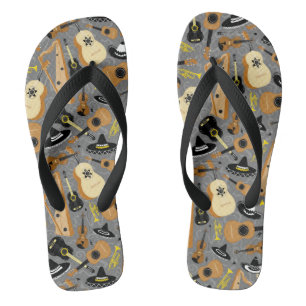 Mariachi Musical Instruments on Grey Teenslippers