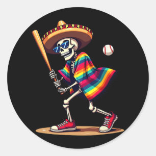 Mariachi Skeleton Baseball Cinco de Mayo Mexican S Ronde Sticker
