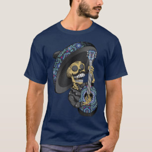 Mariachi Skeleton Spelgitaar Dag van de dood T-shirt
