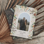 Mariage 1 arche photo aquarelle botanique floral s<br><div class="desc">Mariage enregistrer la date moderne élégante aquarelle séchée botanique floral foncé moody couleurs muettes arch 1 carte d'invitation photo.</div>
