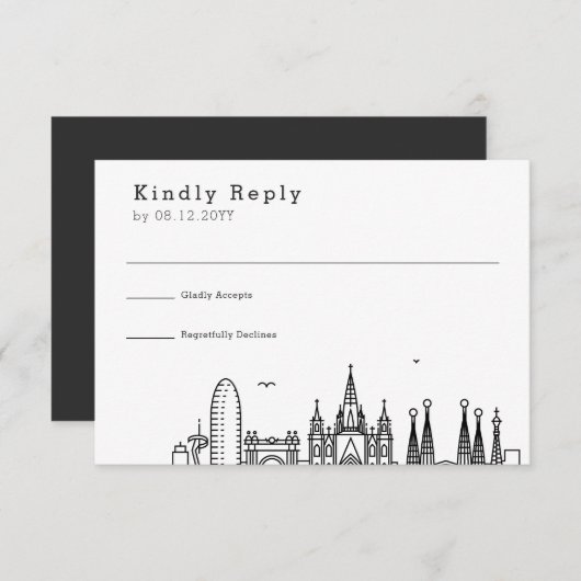 Mariage à Barcelone | RSVP à la skyline stylisée (Devant / Derrière)