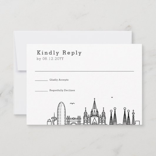 Mariage à Barcelone | Stylisé Skyline RSVP (Devant)