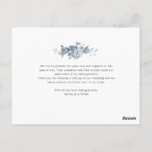 mariage à fleurs bleu poussiéreux carte de remerci (Dos)