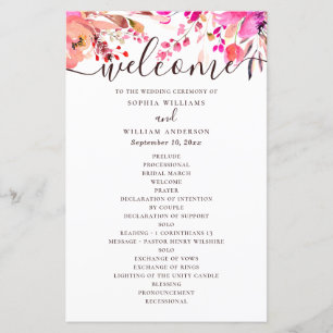 Mariage à fleurs rose aquarelle. Programme d'autom