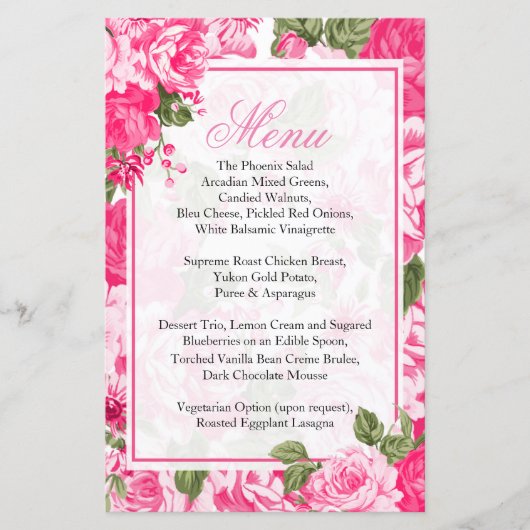 Mariage à fleurs rose classique - Menu (Devant)