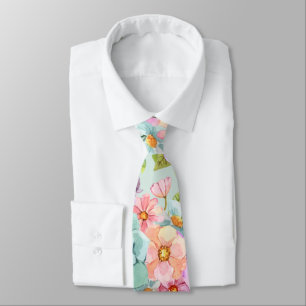 Mariage à fleurs vert clair rose Cravate