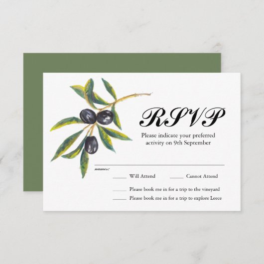 Mariage à la branche d'olivier peint RSVP (Devant / Derrière)