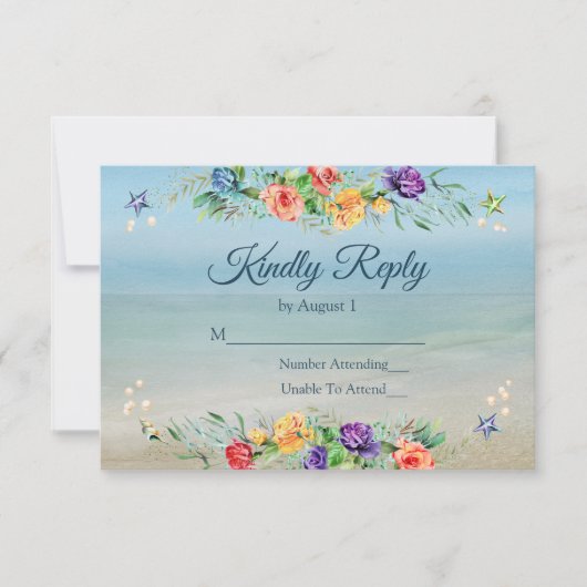 Mariage à l'aquarelle florale de plage RSVP (Devant)
