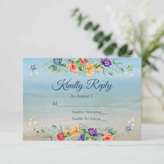Mariage à l'aquarelle florale de plage RSVP (Debout devant)
