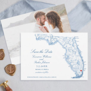 Mariage à Miami Floride Élégant Carte Bleue Marine