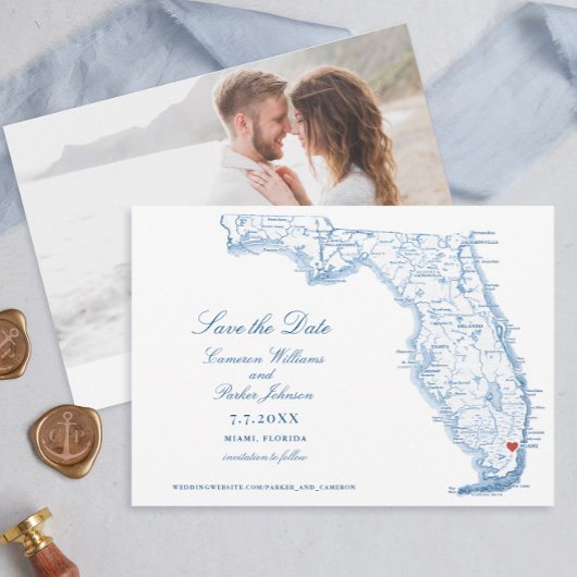 Mariage à Miami Floride Élégant Carte Bleue Marine