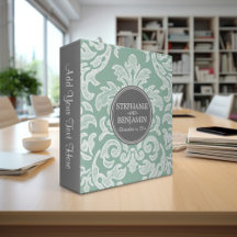 Mariage à motif damassé gris et vert menthe