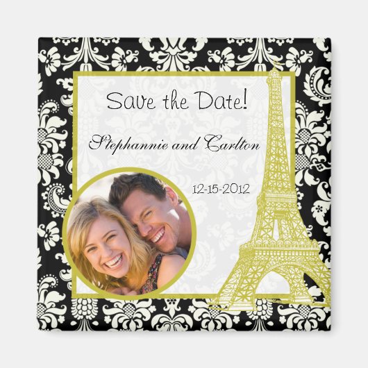 Mariage à Paris Black Damask Faire-part Magnet (Devant)