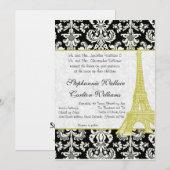 Mariage à Paris Black Damask Invitation (Devant / Derrière)