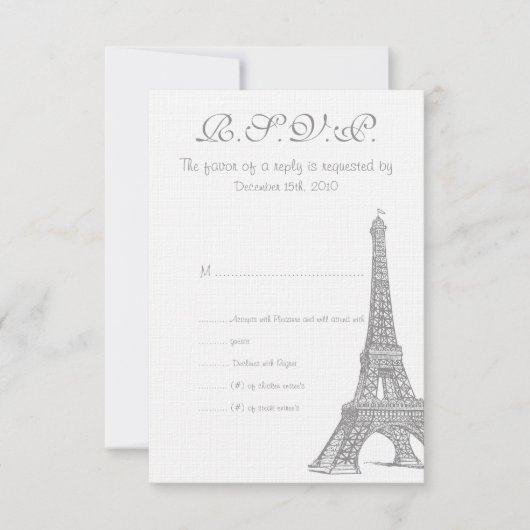 Mariage à Paris Carte RSVP (Devant)
