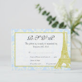 Mariage à Paris Carte RSVP Damask bleu (Debout devant)