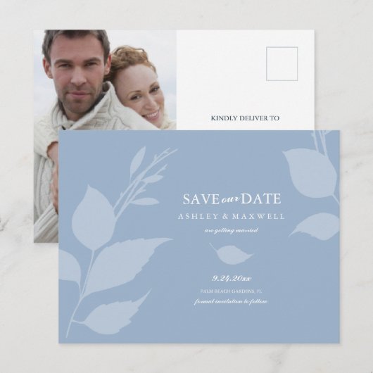 Mariage à petit budget Faire-part de date Dusty Bl (Devant / Derrière)