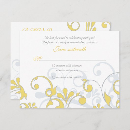 Mariage Abstrait gris jaune RSVP (Devant / Derrière)