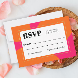 Mariage Abstrait moderne rose chaud et orange RSVP
