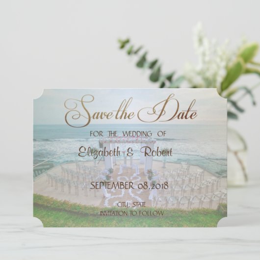 Mariage adorable à la plage, Fleurs Save The Date (Debout devant)
